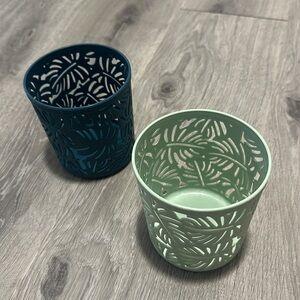 Makeup Holder Cup Organizer Desk Palm Leaf Tropical Desk Bath Home Work 2 Pack